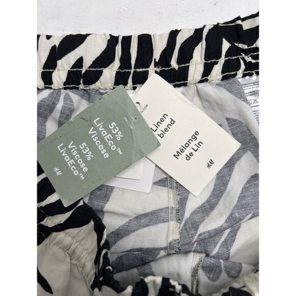 H&M LINEN-BLEND BOTANICAL PULL-ON PANTS IN BLACK AND WHITE. SIZE XL NWT - Picture 5 of 6